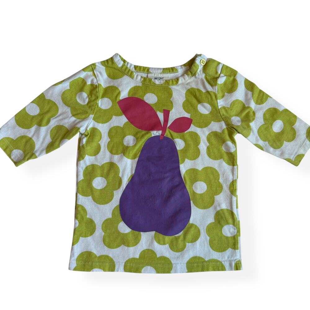 Mini Boden Floral Print Pear Graphic Tee Girls 1.5-2Y